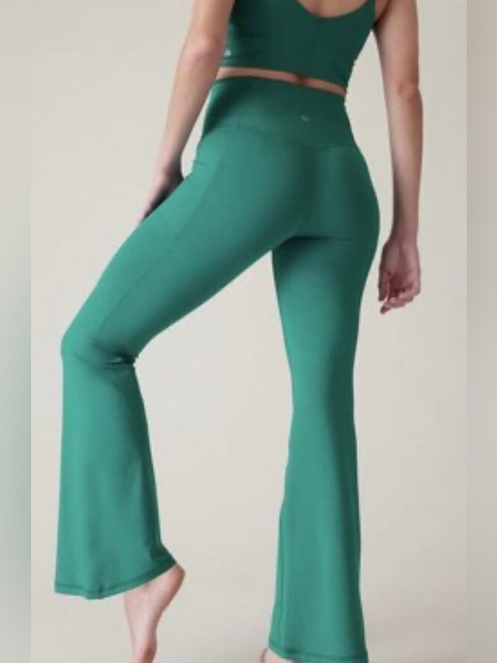 Athleta Salutation Leggings Stash Flare Teal Yoga Pants Pocket High Rise Large - Picture 2 of 11